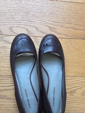 CNC Costume National Dark Brown Leather Stitch-Detail Ballet Flats